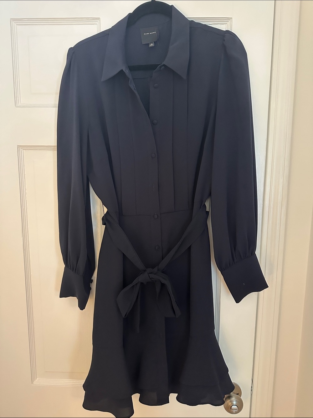 Alex Marie Navy Long-Sleeve Tie-Waist Dress